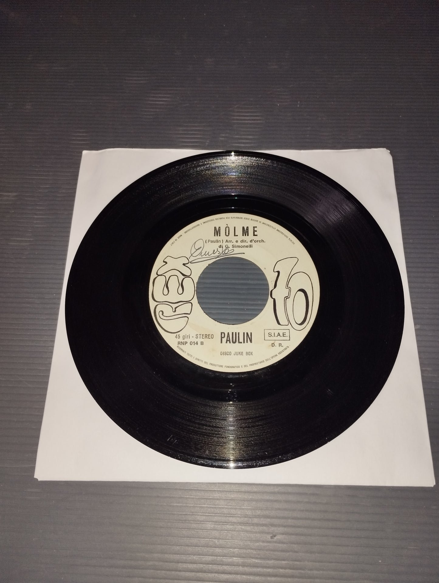 Molme/Kentucky" Paulin 45 RPM

 Published in 1971 by Rex70 Cod.RNP 014