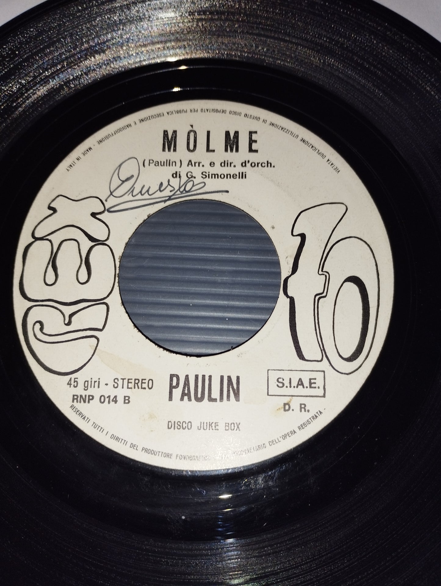 Molme/Kentucky" Paulin 45 RPM

 Published in 1971 by Rex70 Cod.RNP 014