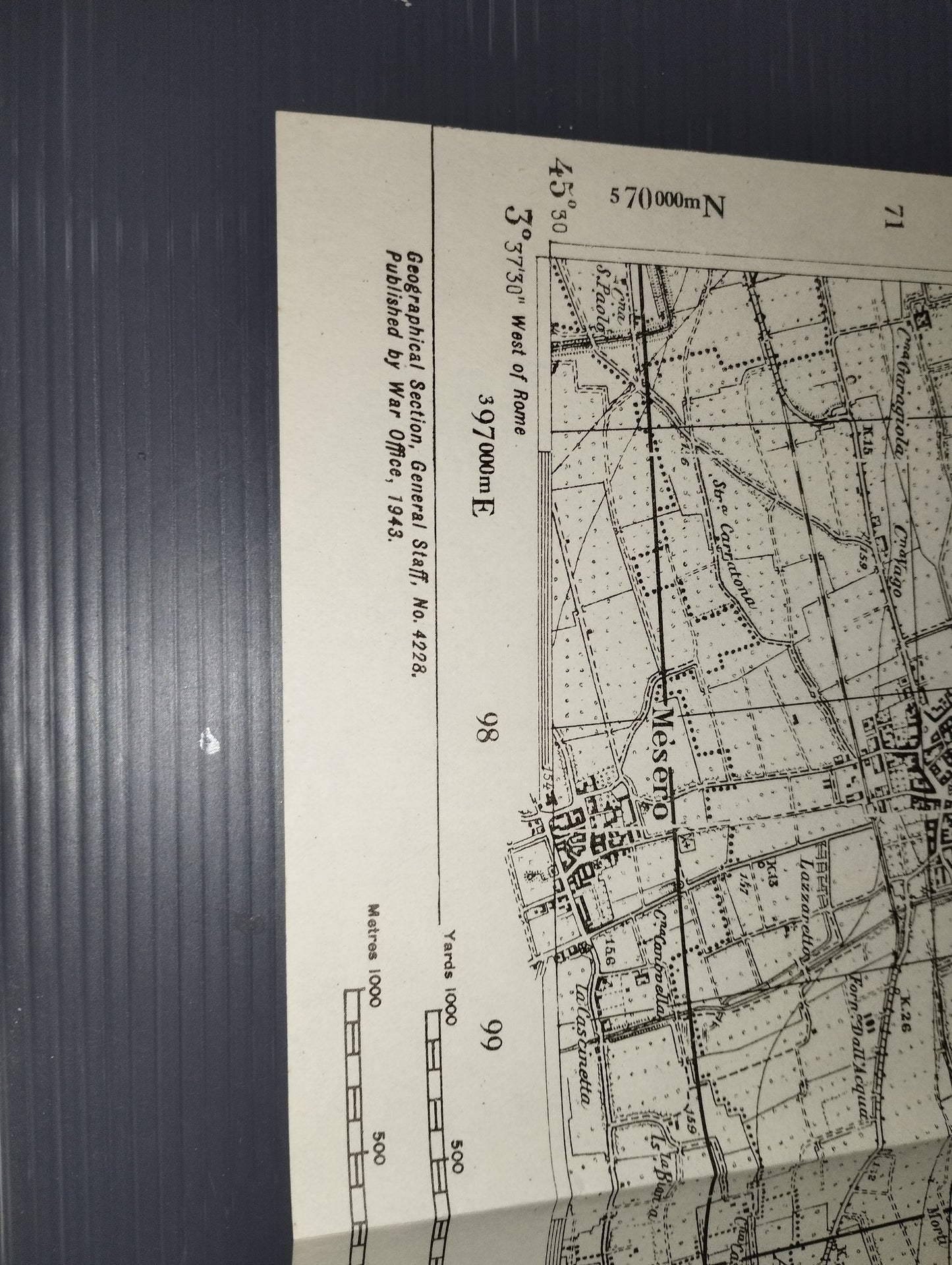 Ancient map on Parabiago paper sheet 44 scale 1:25,000