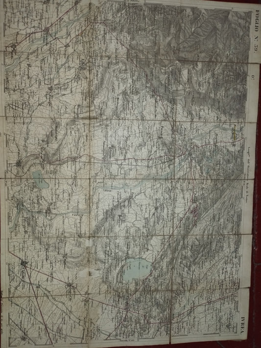 Ancient map of Ivrea

 Paper divided into small section on canvas.

 Longitude from the Royal Observatory of Turin