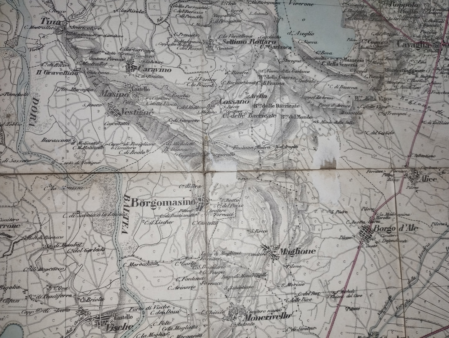 Ancient map of Ivrea

 Paper divided into small section on canvas.

 Longitude from the Royal Observatory of Turin