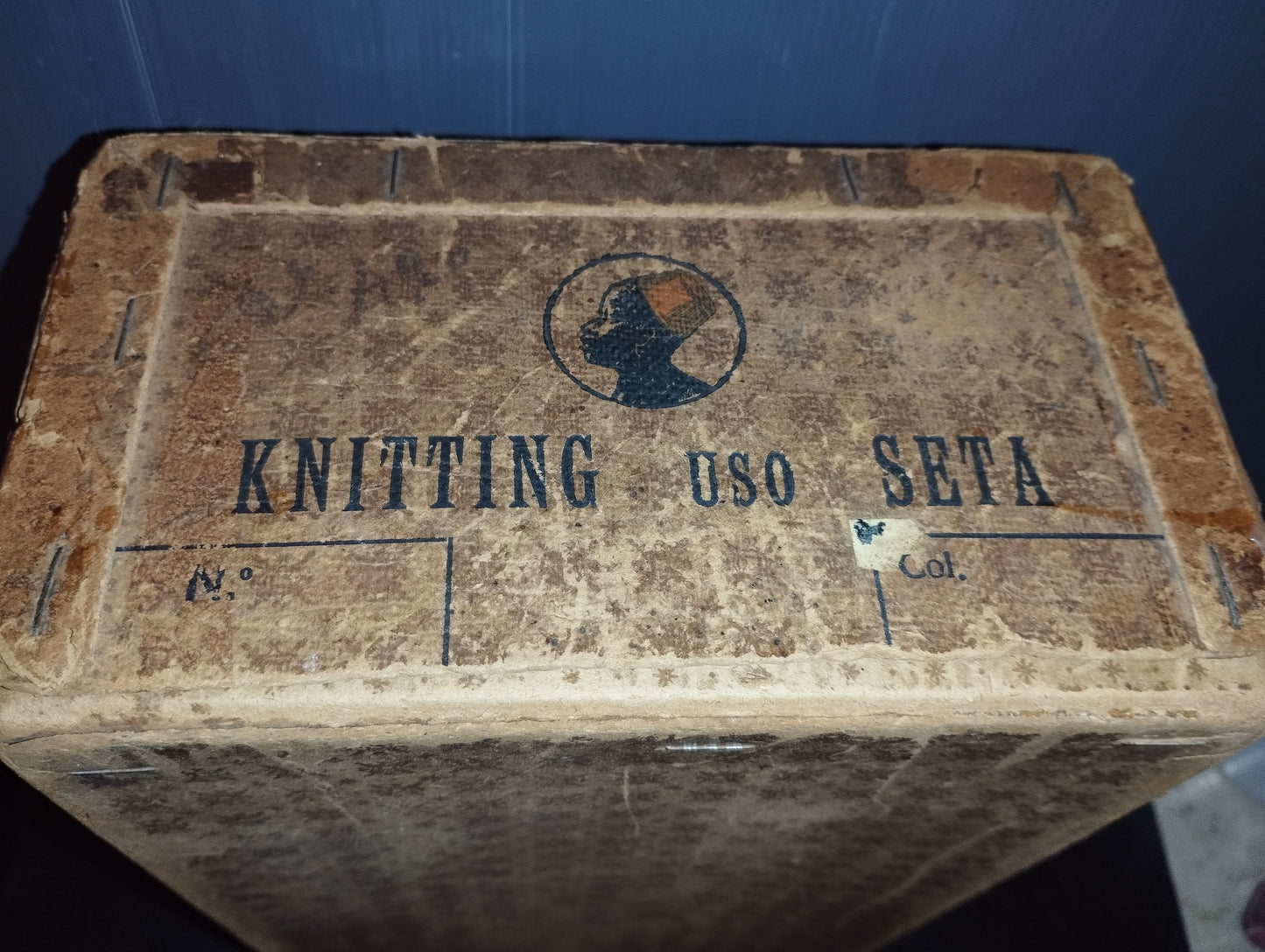 Ancient Knitting Box using Moro brand silk in cardboard and paper clips