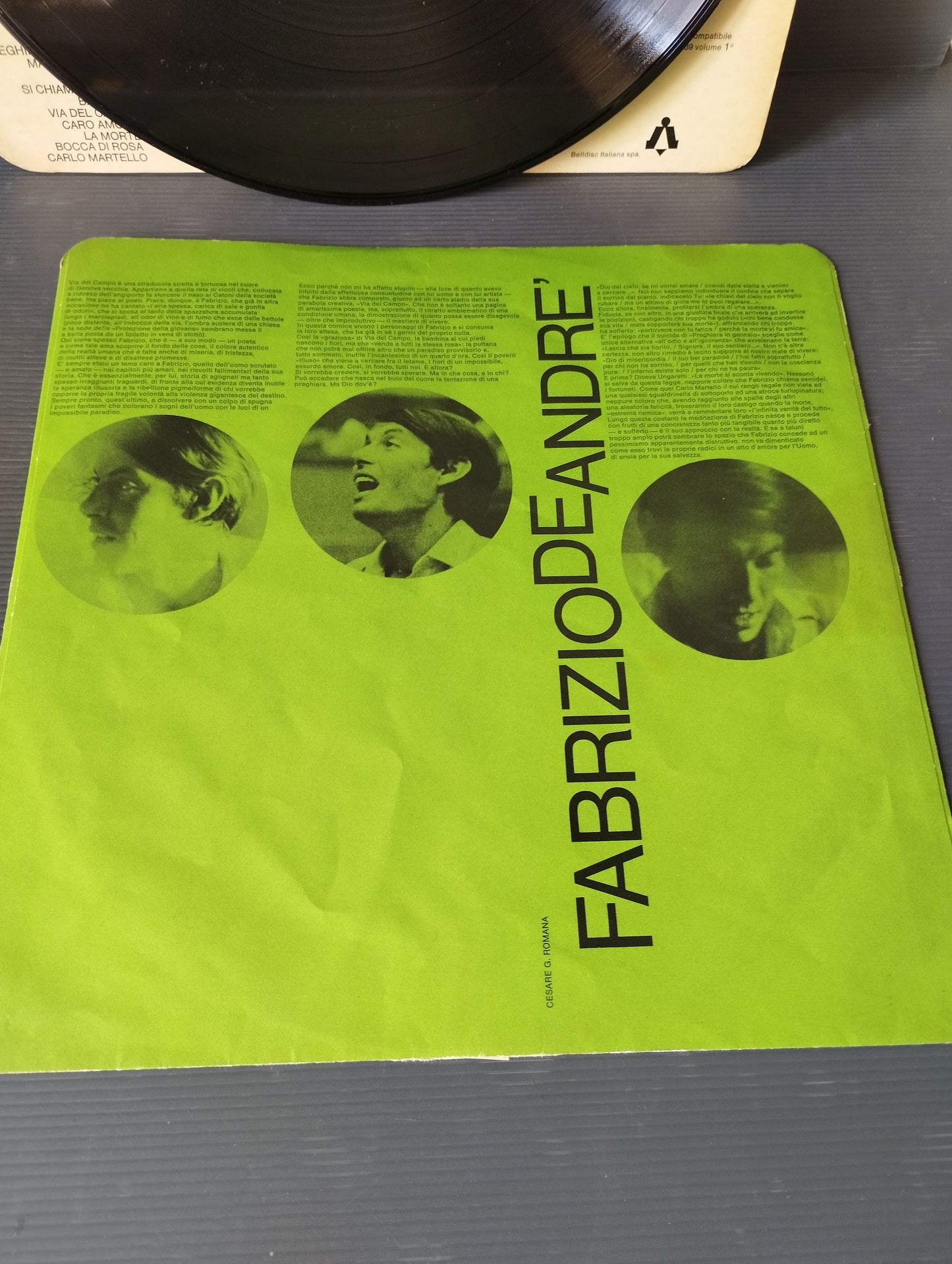 Fabrizio De André Volume 1°" LP 33 rpm Published in 1967 by Belldisc Cod.BB LP 39 Stereo