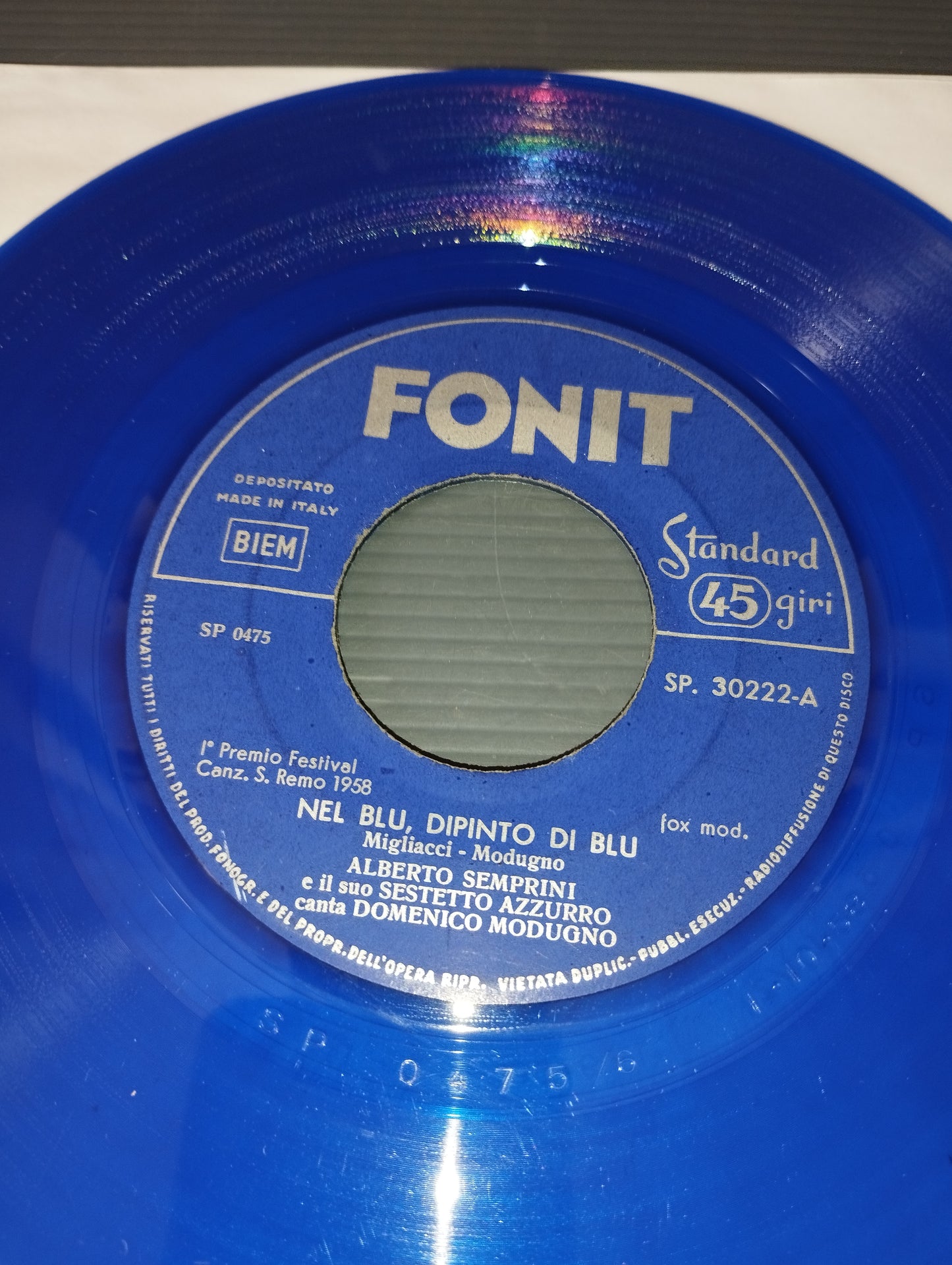 Nel Blu Dipinto Di Blu/Vecchio Frak" Modugno Blue Vinyl 45 rpm