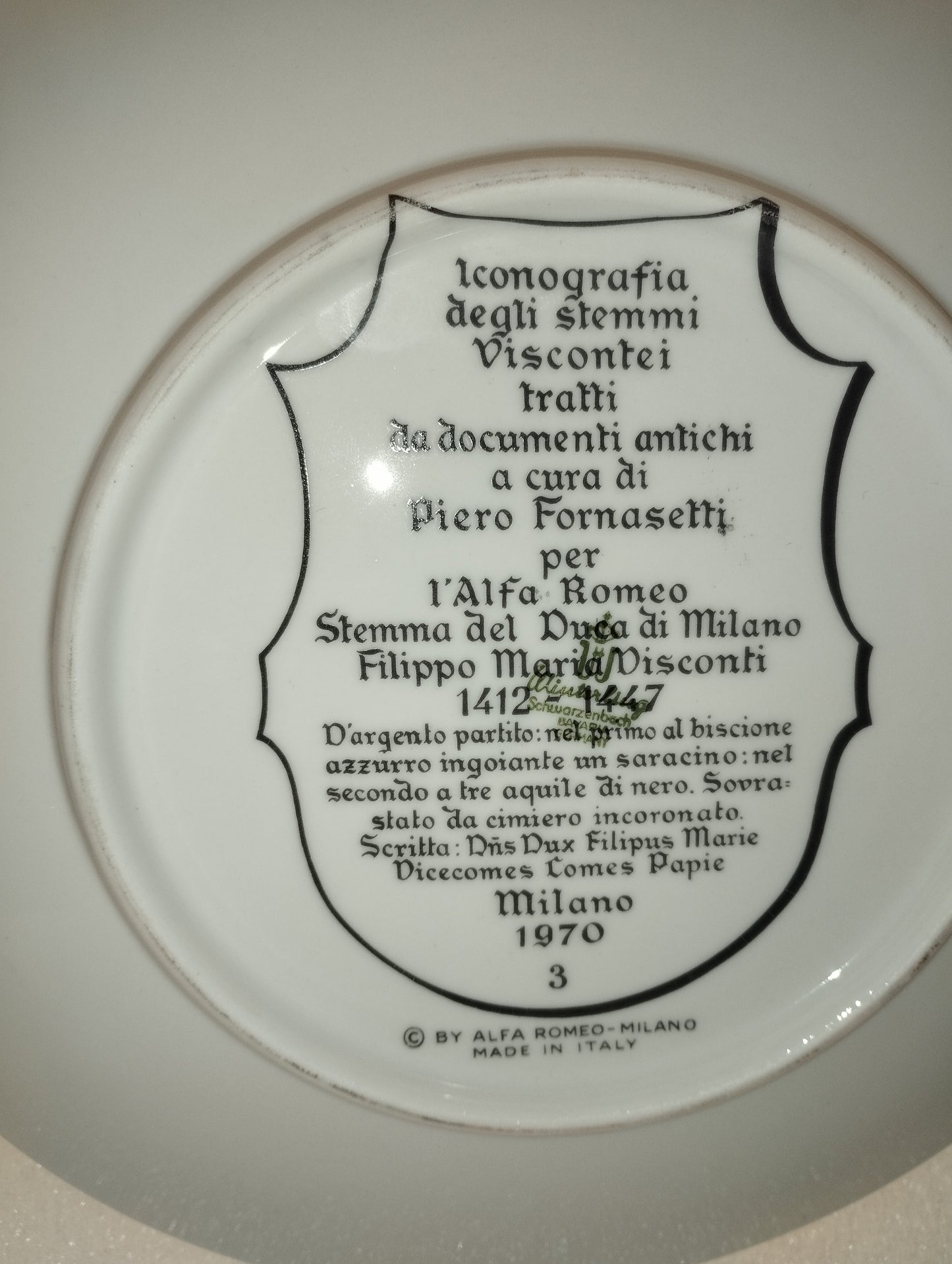 Fornasetti Ceramic Plate for Alfa Romeo 1970