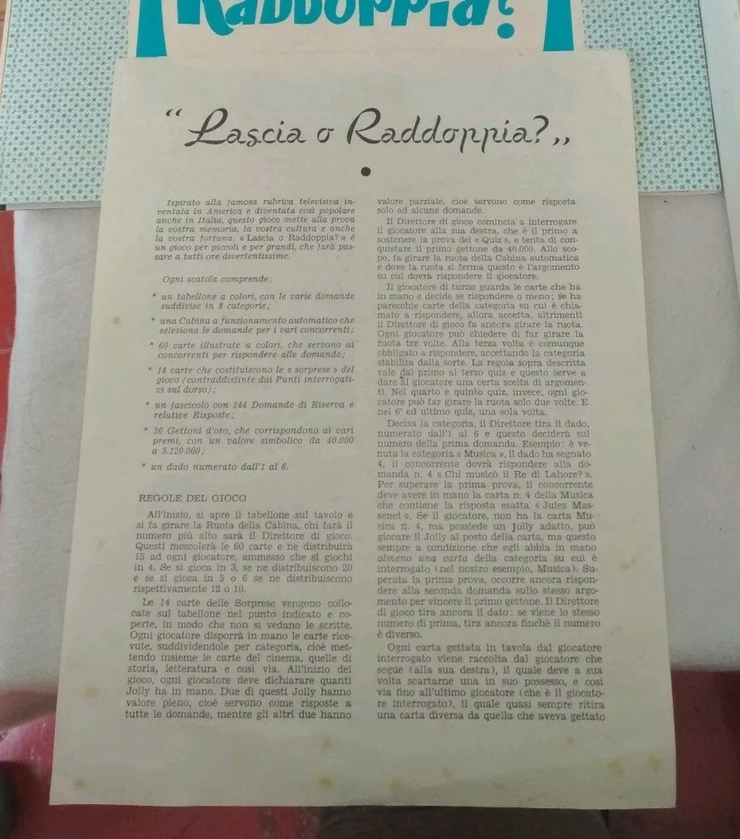 Gioco Lascia o raddoppia della EG Editrice Giochi, originale anni 50