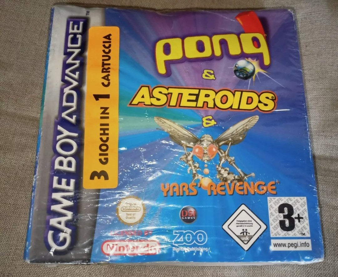 3 in 1 video game Pong, Asteroids, Yars'Revenge Game Boy Advance 
