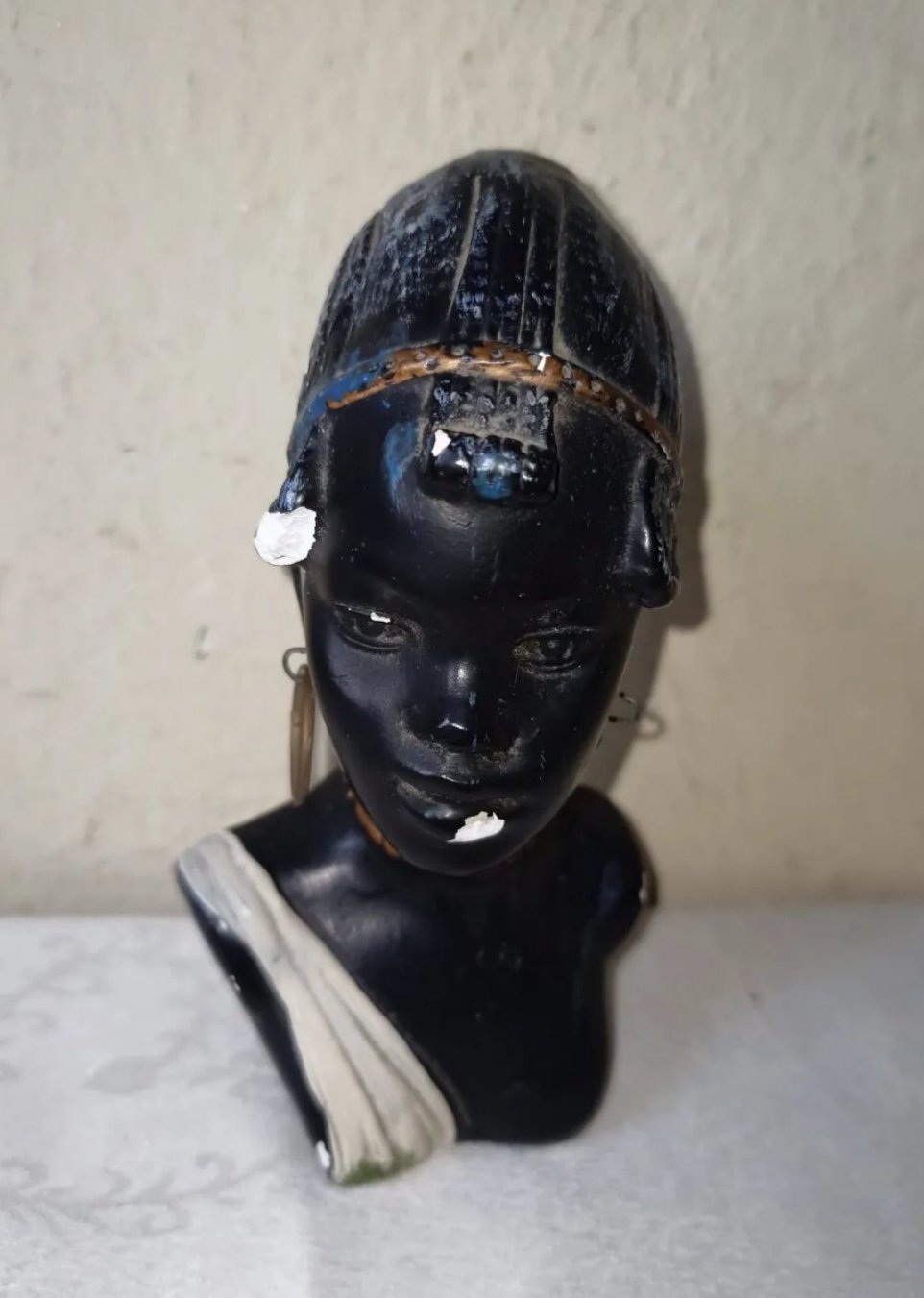 African woman plaster bust, original 1940s TO BE RESTORED